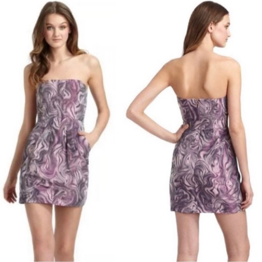 BCBGMAXAZRIA | Martina cocktail mini dress in iridescent violet swirl, size 12